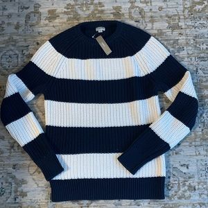 J crew men’s striped sweater.  Navy and cream stripe, NWT, perfect condition